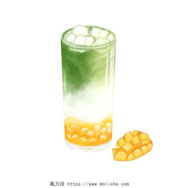芒果奶茶抹茶果汁饮品插画手绘水彩风菜单PNG高清免抠素材食物